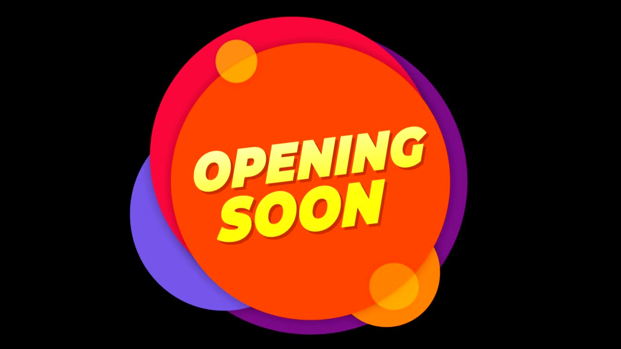 Opening Soon Text Flat Sticker Colorful Popup Animation.