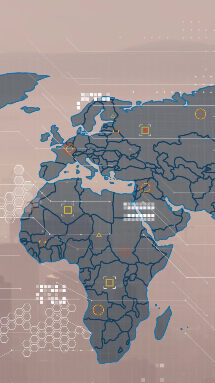 Animation of world map and data processing against aerial view of cityscape