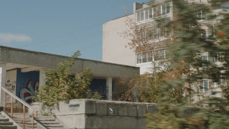 graffiti-covered abandoned building in urban setting