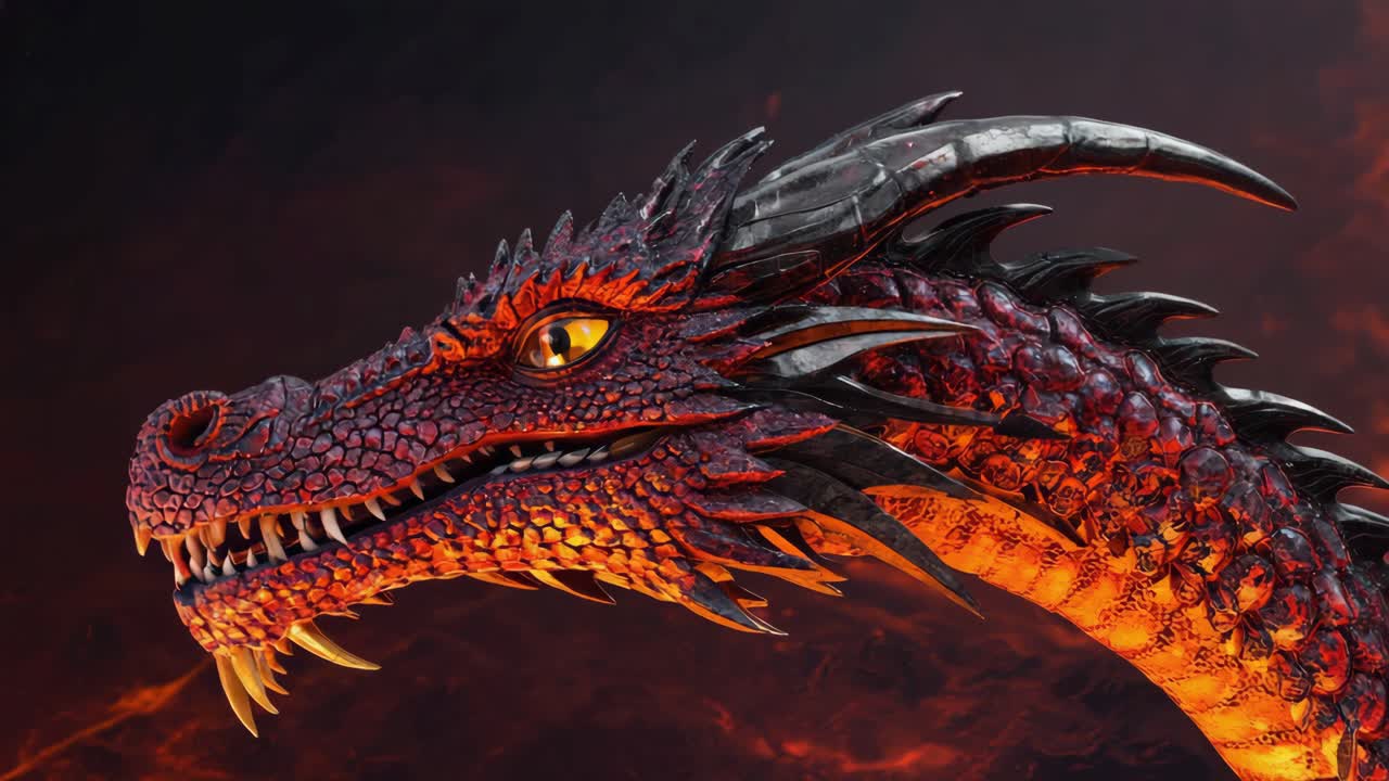 A close-up view of a red fire dragon