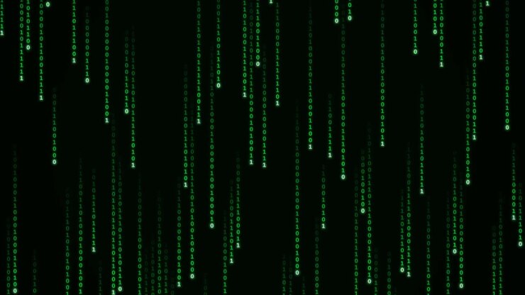 Digital Matrix Rain Effect with Falling Green Binary Code