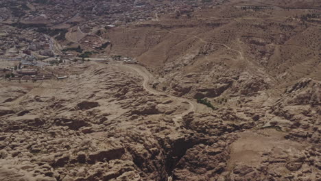 Drone-shot-over-Petra---Jordan,-June-2019