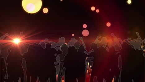 animación de siluetas de personas bailando con puntos brillantes de luz