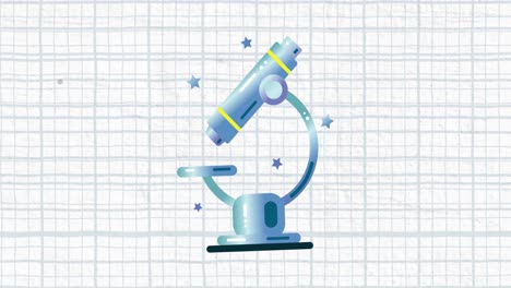 Animation-of-a-microscope-with-blue-grid-on-a-white-background