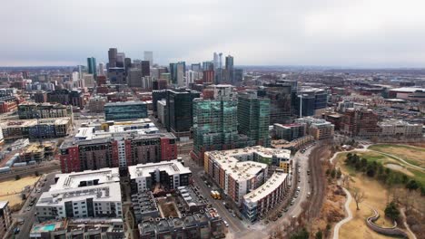 city apartment and business buildings near commons park and union station in downtown denver colorado