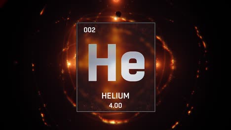 Helium as Element 2 of the Periodic Table 3D animation on orange background