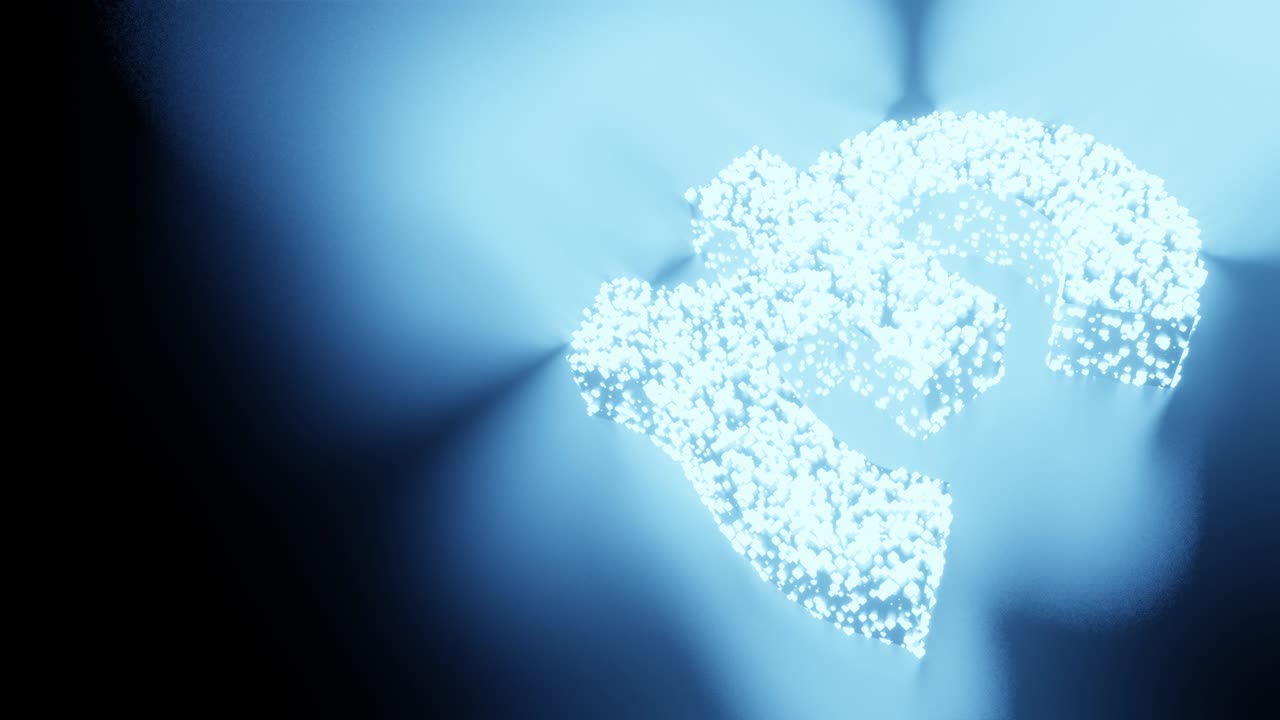 파운드 스터링 (gbp) 화폐 표지판과 기호 빛 미래 입자 3d 렌더링 큐브 다각형 패턴, 비즈니스 금융 블록체인 기술 개념 검은 배경 애니메이션 4k 복사 공간