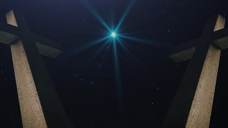 two crosses with night stars background