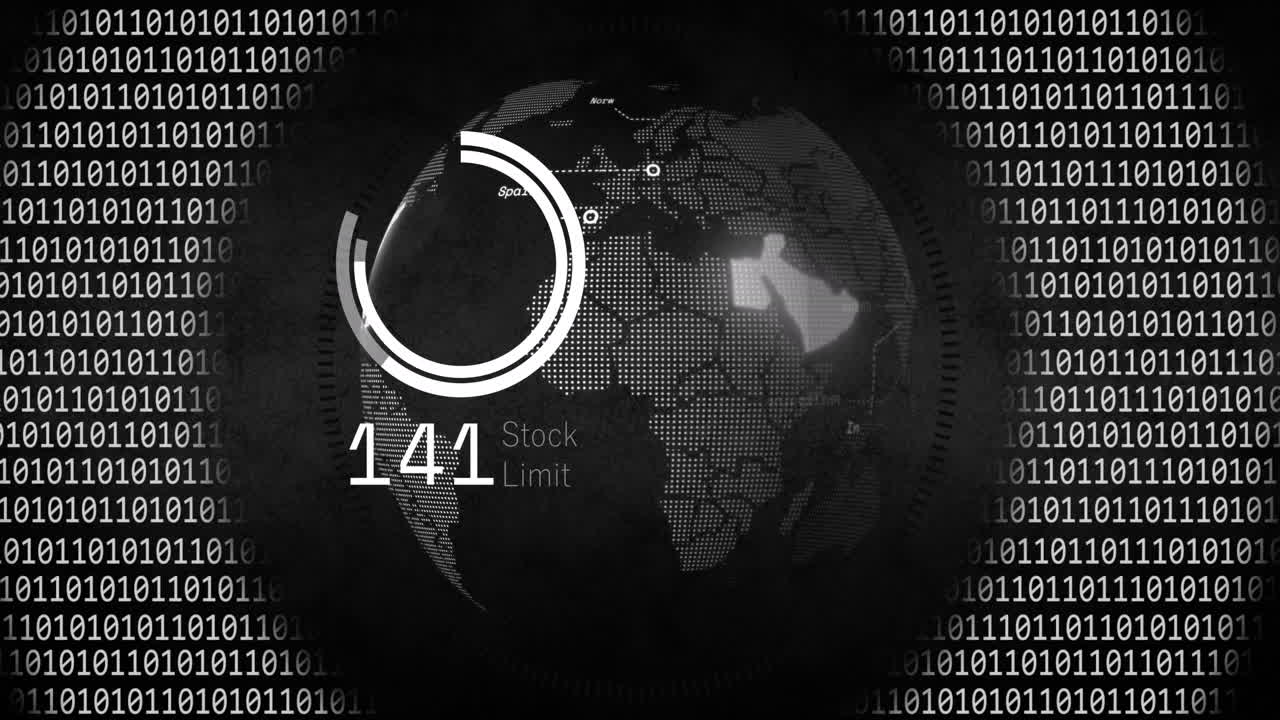 Animation of data processing and binary coding over globe