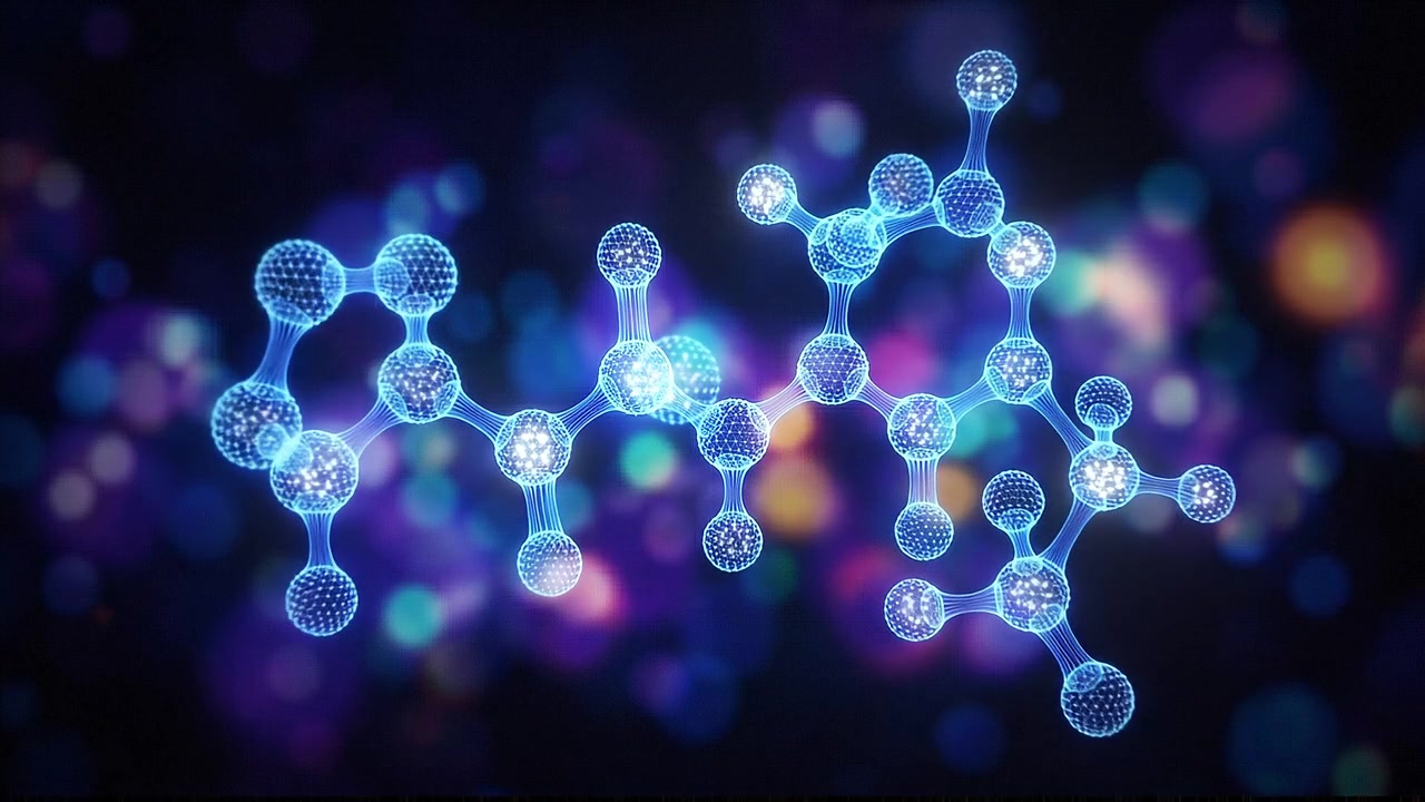 Abstract Chemistry Molecular Structure Model Floating in Deep Blue Graphic Space