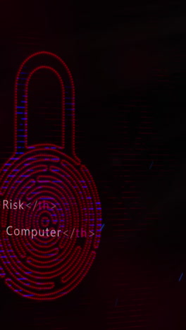 animation of online biometric fingerprint security padlock, binary coding and data processing