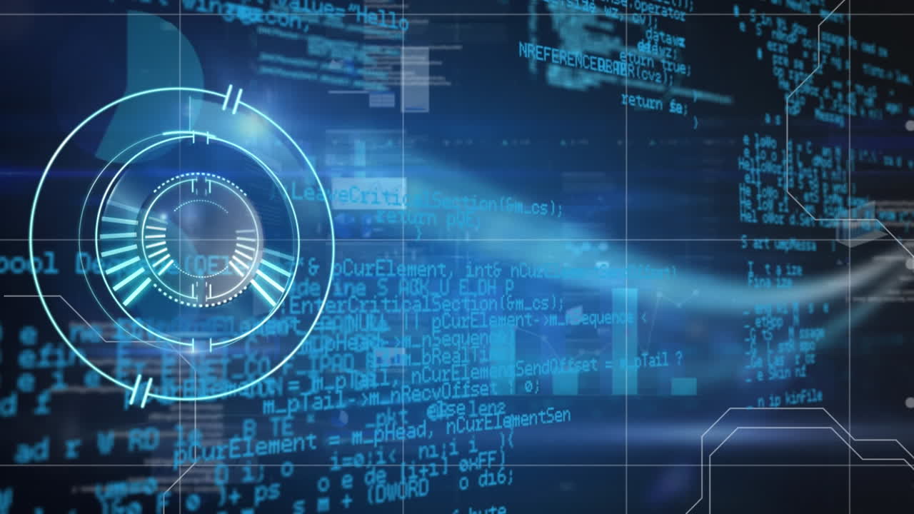 Animation of scope scanning and data processing on blue background