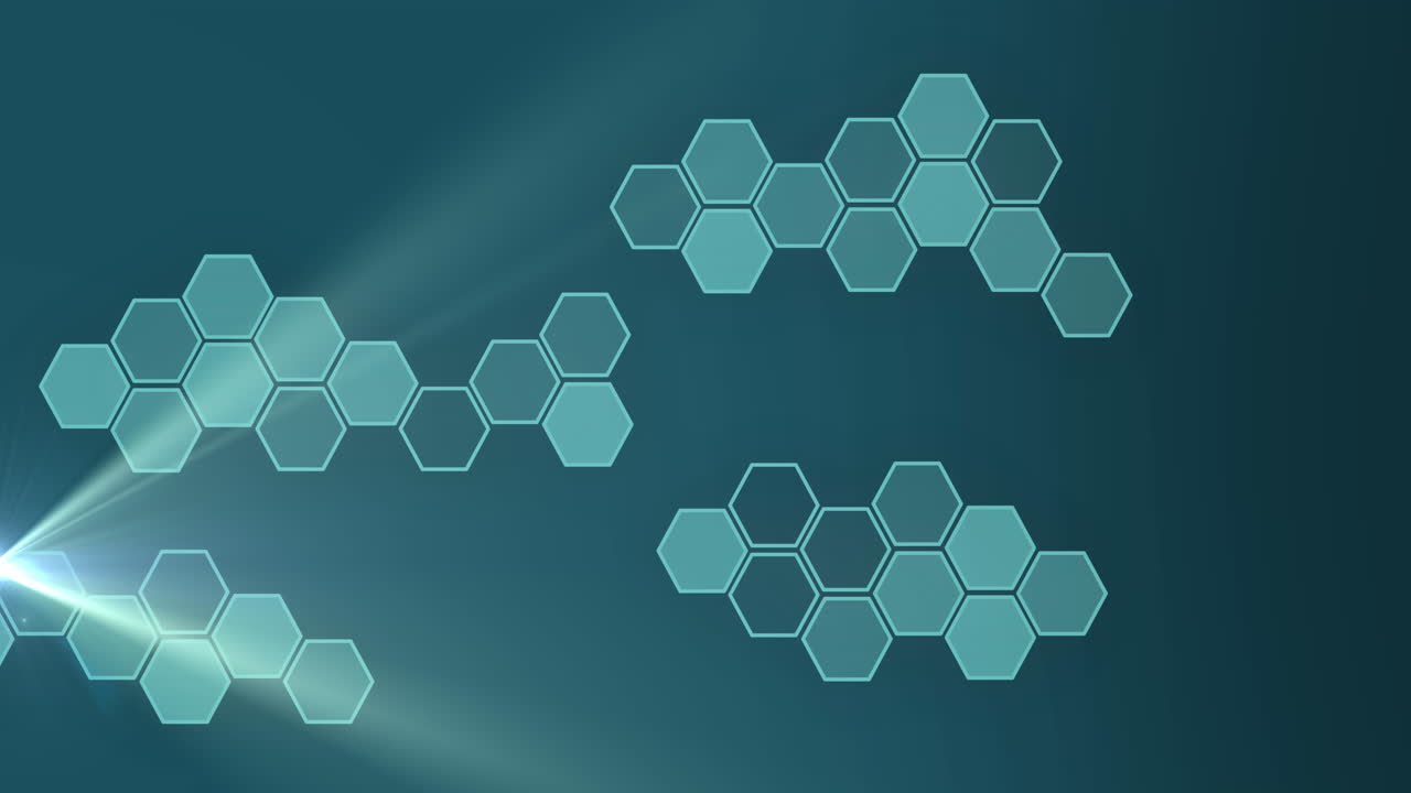 animación de formas y puntos de luz sobre fondo azul