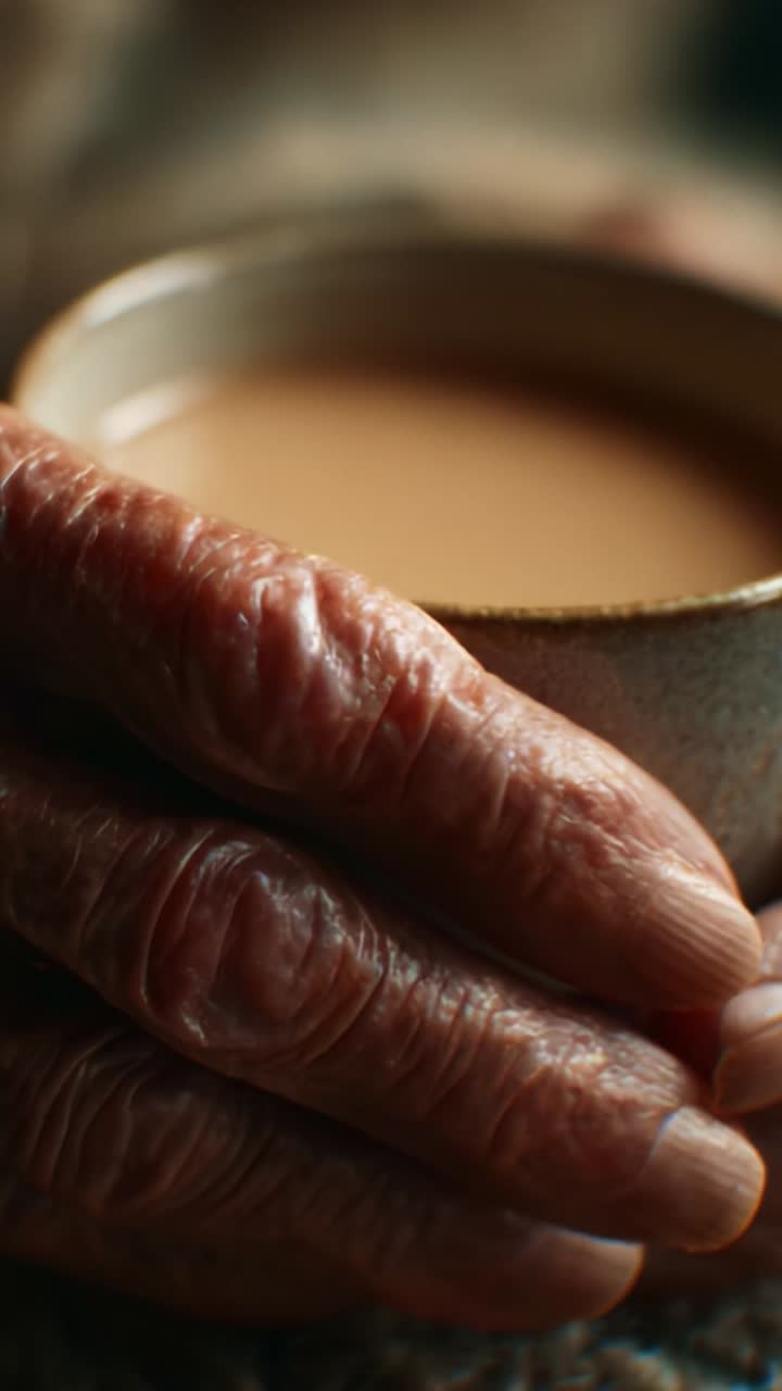 Warm Hands Cradling a Cup of Tea: A Touching Moment Captured in Two Frames, Reflecting Comfort, Connection, and the Simple Joys of Life Through Its Warmth
