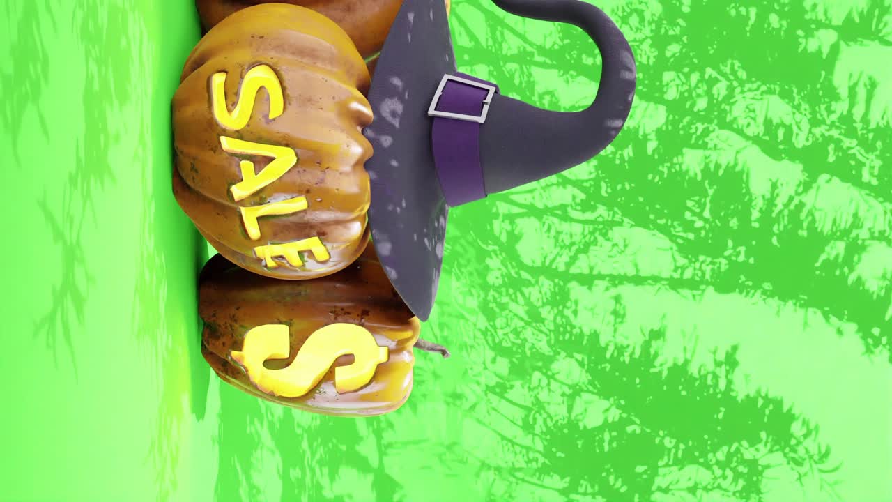 ventas con descuento de halloween animación de calabaza en fondo verde