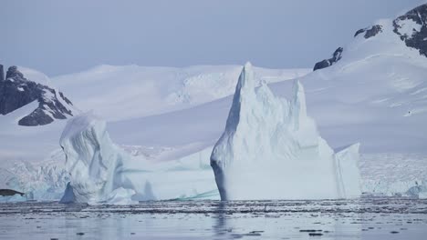 big large iceberg ice formations in sea, floating in antarctica ocean sea water in beautiful antarctic peninsula winter scenery, amazing nature in coastal coast scene of massive bizarre huge icebergs