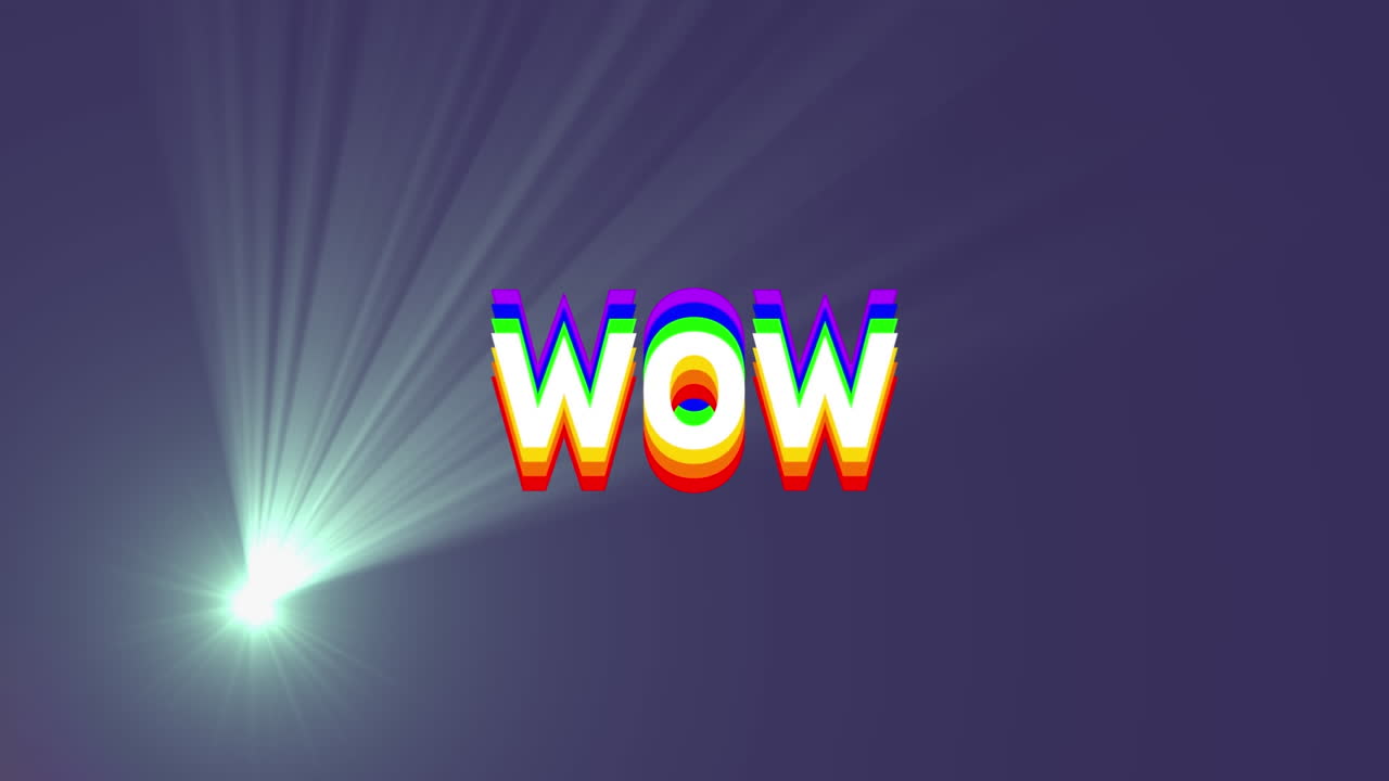 보라색 배경에 와우 텍스트의 애니메이션