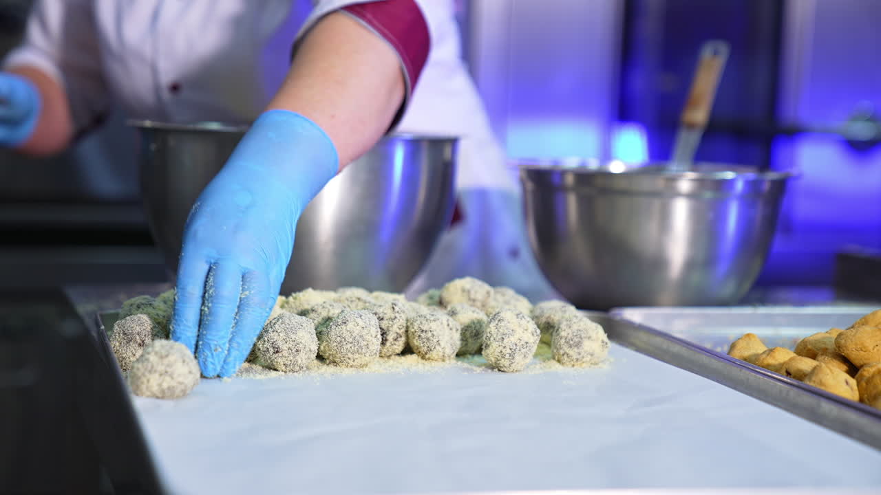 Chef preparing chocolate truffles