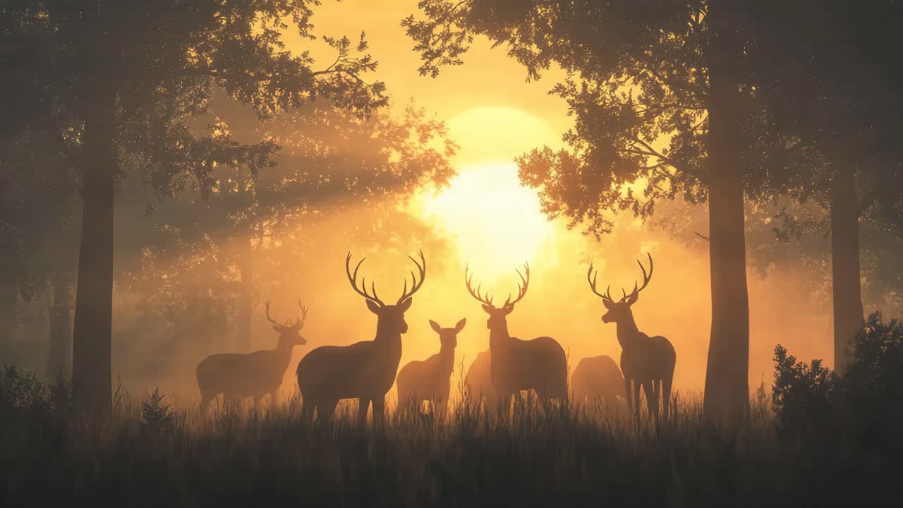 Deer Silhouette at Sunrise/Sunset in Forest