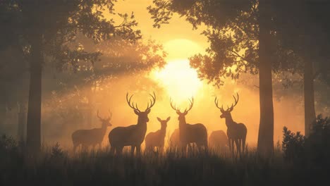 deer silhouette at sunrise/sunset in forest