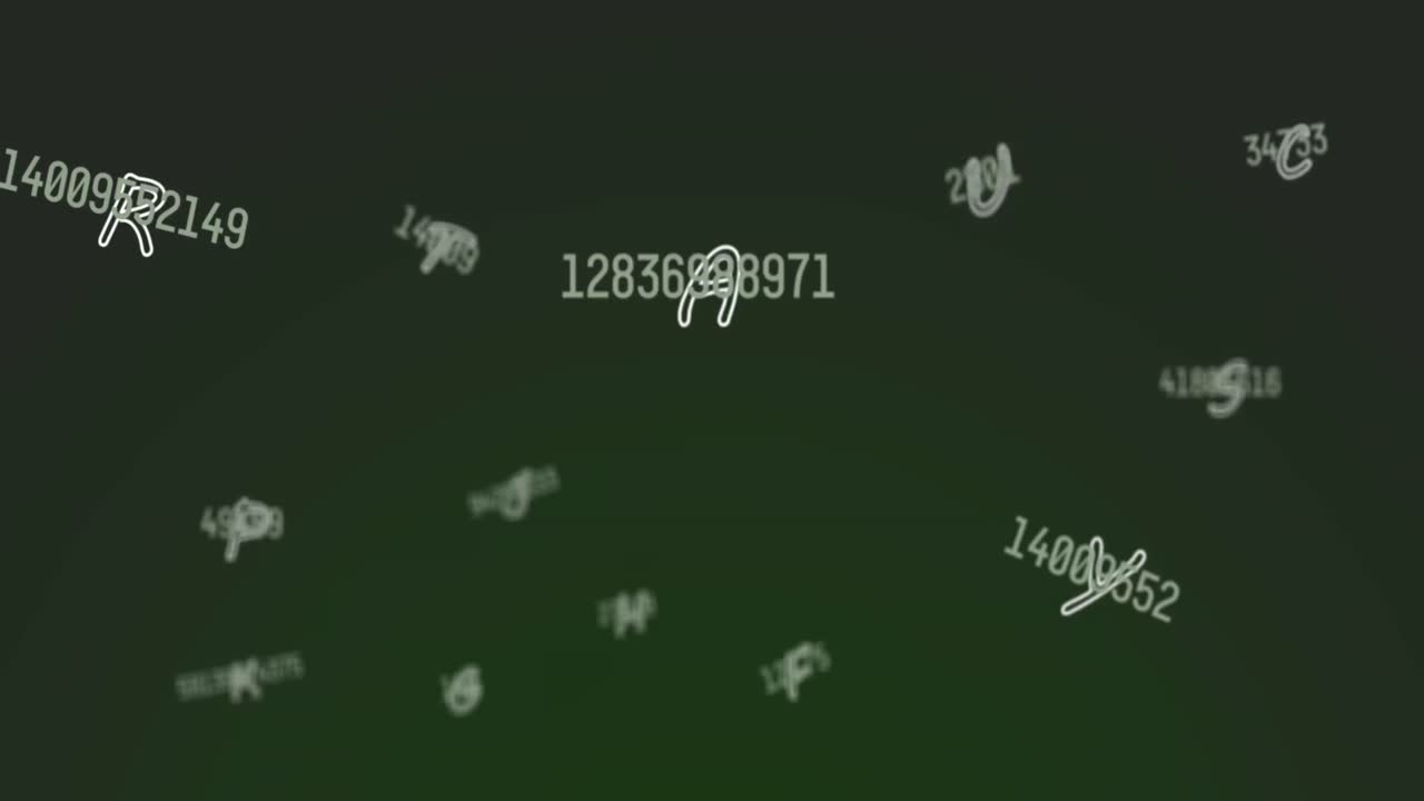 School bag icons against multiple changing numbers and alphabets on green background