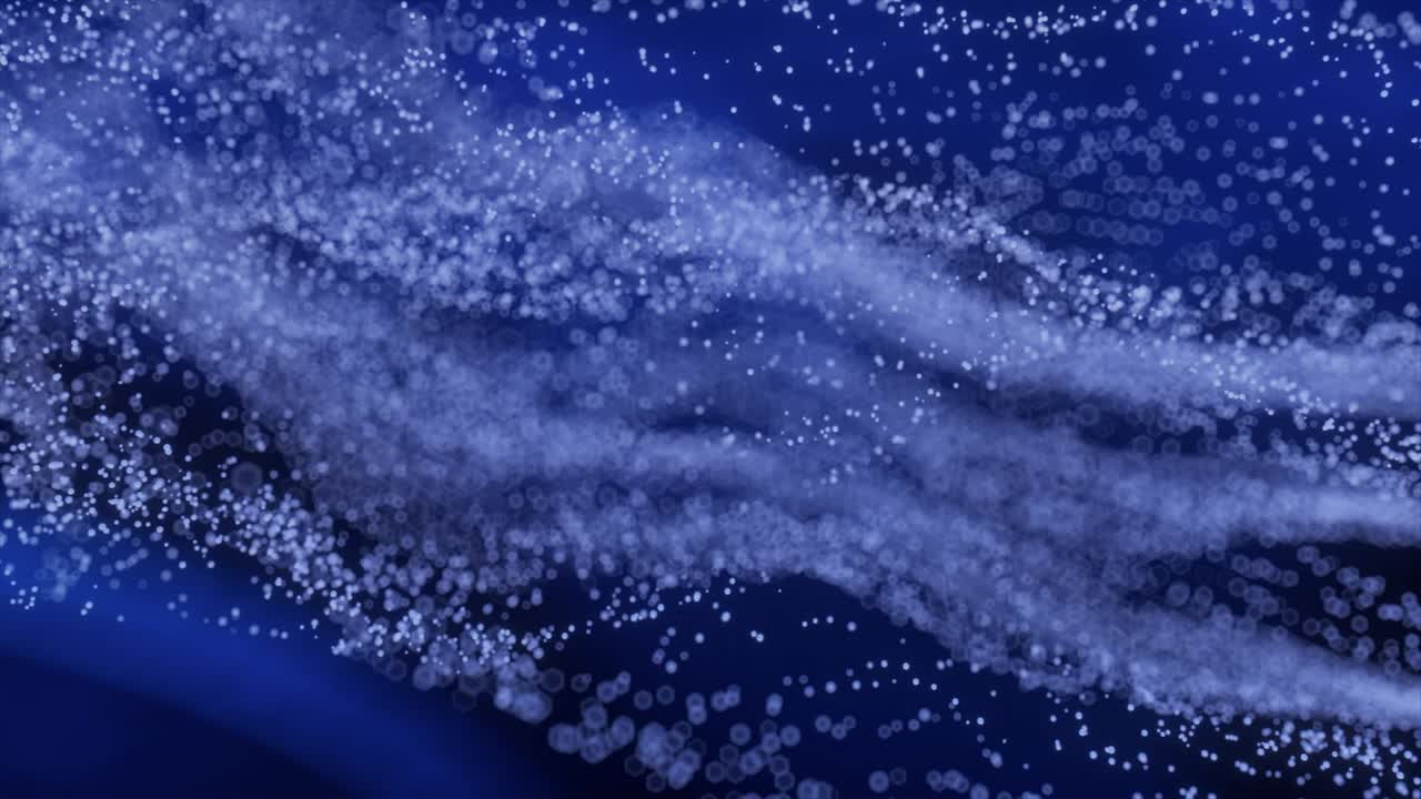 분자의 추상적인 디지털 파동과 파란색 추상적인 배경, 사이버 애니메이션 또는 기술 배경.