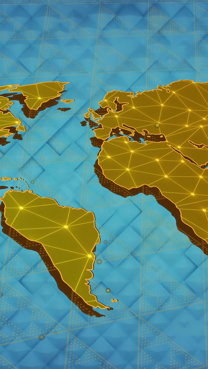 Animação de rede de conexões sobre o mapa mundial