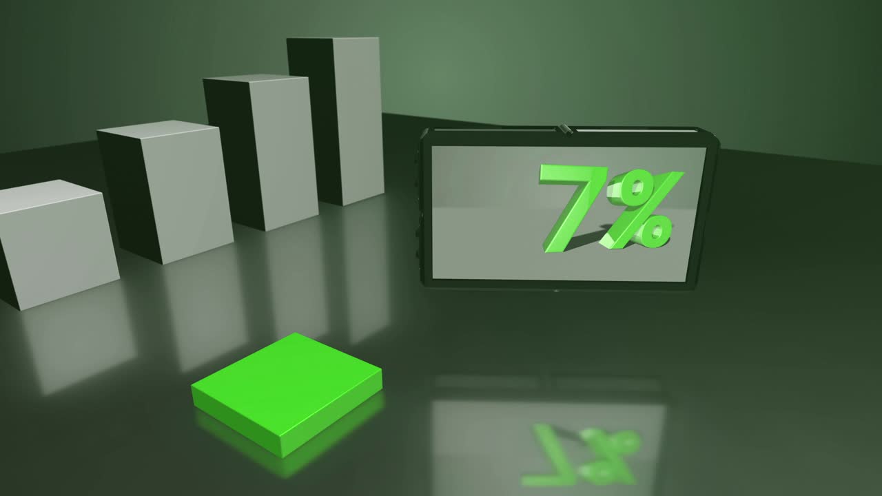 diagrama de barras 3d verde creciente con pantalla hasta el 21%