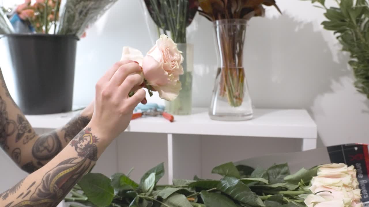 quitando suavemente los pétalos de un tallo de rosa