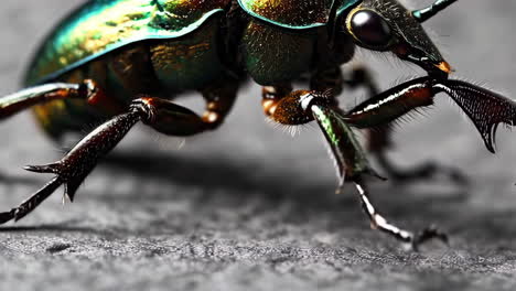 close-up of a metallic green beetle