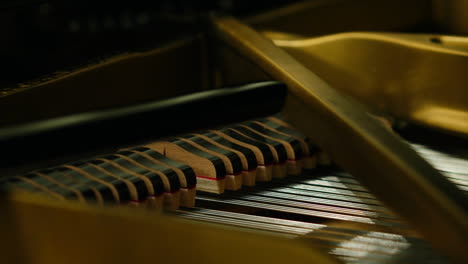close-up of piano keys and mechanism