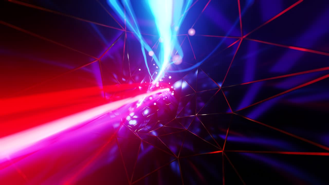 particelle magiche volano attraverso il tunnel. animazione in loop infinito