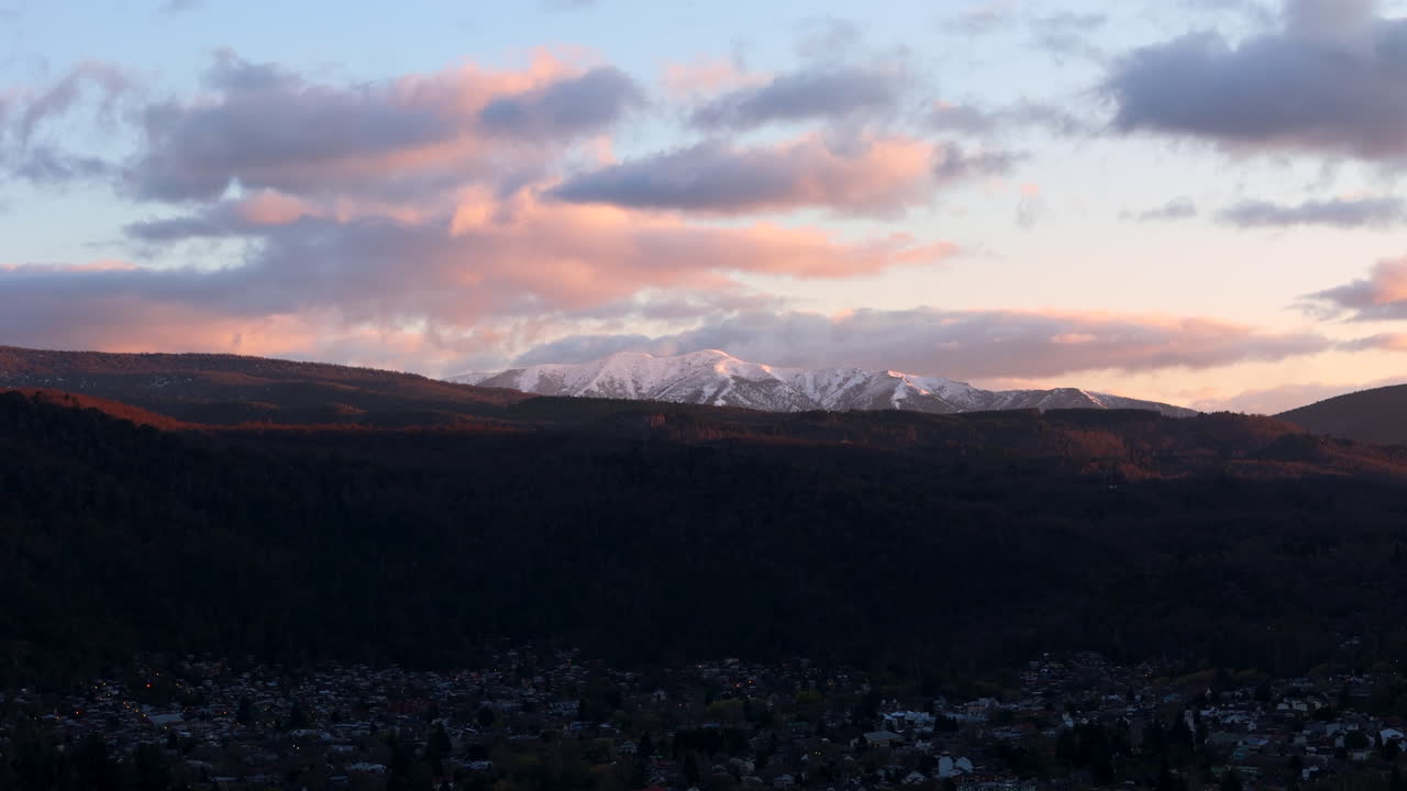 Sunset over the snow-capped Andes Mountains
