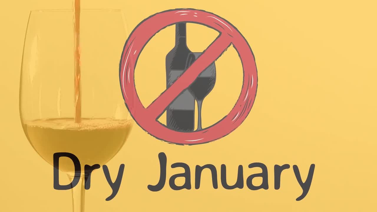 노란색 배경 에 와인 한 잔 위 에 금지 표지판 의 애니메이션