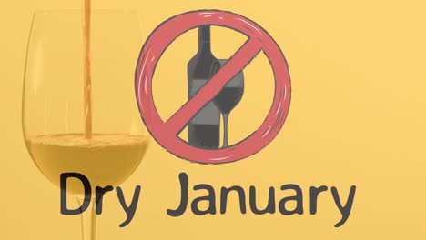 animación del cartel de prohibición sobre un vaso de vino sobre un fondo amarillo