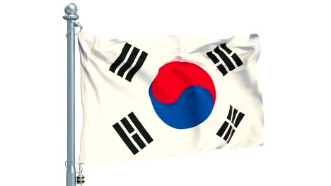 corea del sur agitando sobre un fondo blanco, animación. rendering en 3d