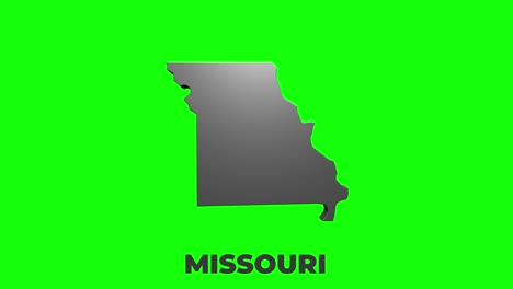 missouri state of the united states of america. animated 3d silver location marker on the map. easy to use with screen transparency mode on your video.