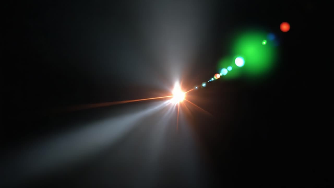 Rayos de luz dinámicos que emanan de una fuente central, creando un brillo etéreo e impresionantes efectos de destello de lente en un fondo oscuro