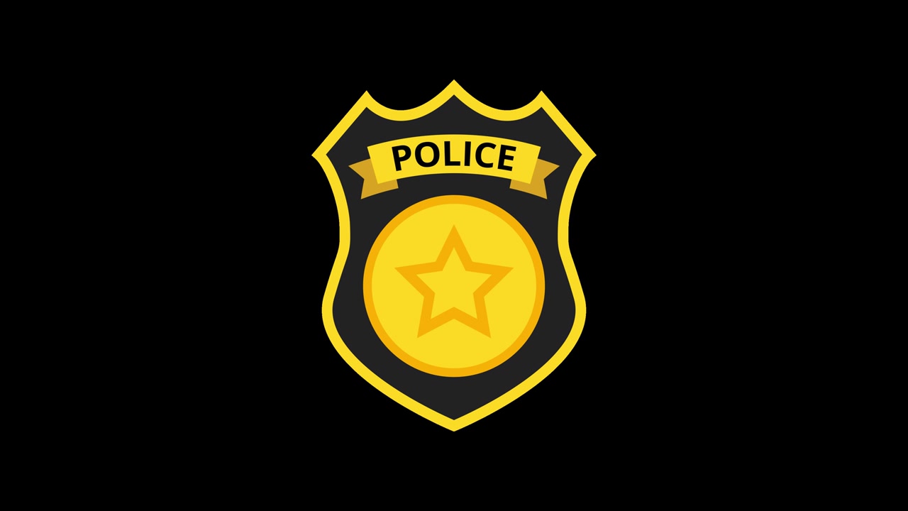 Police officer badge. Loop animation in alpha channel. 4K resolution.