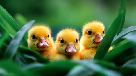 three little ducks in the grass