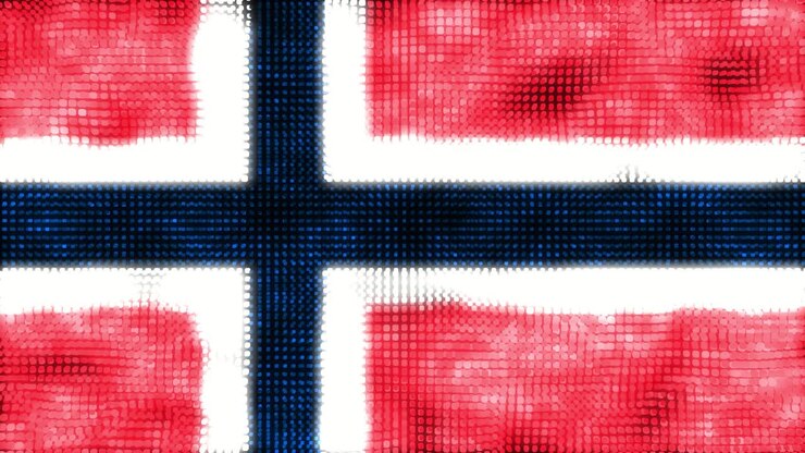 60FPS digital background of Norway flag colored in red, blue, white waving, UHD CG 4k 3d seamless looping animation