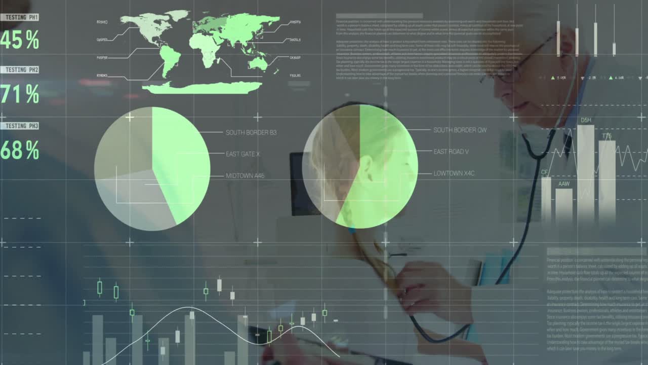 animación del procesamiento de datos sobre un médico caucásico con un paciente