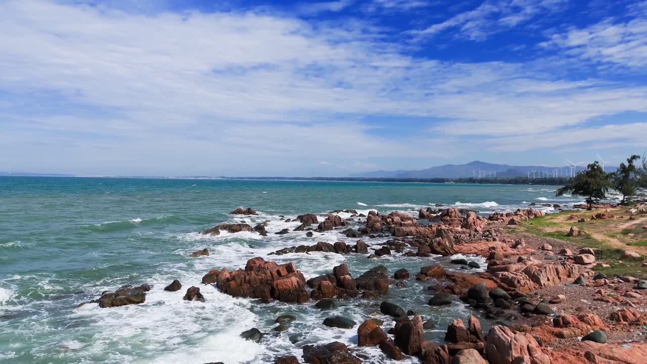 Aerial View Pan of the Rocky on the Beach in Lam Dong