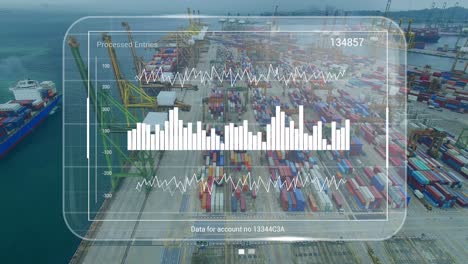 animation of data processing on screen over shipyard