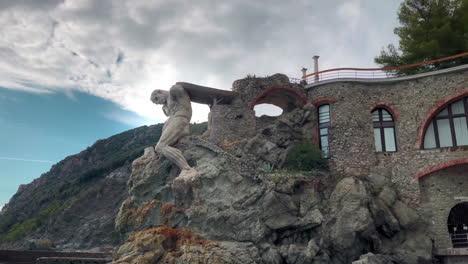 Sculpture-in-a-Beach-in-Monterosso-Al-Mare,-Cinque-Terre,-Italy