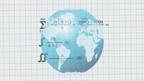 animación del globo sobre ecuaciones matemáticas en el cuaderno escolar
