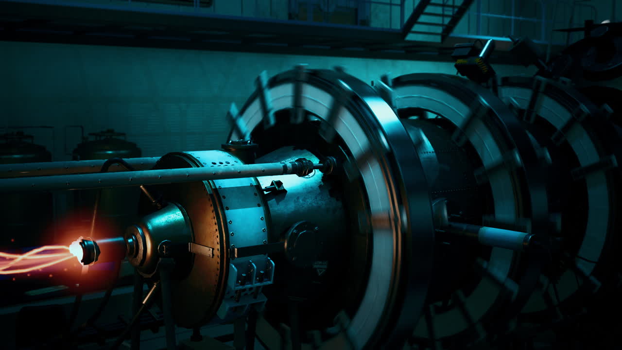 어두운 시설에서 미래의 산업 기계