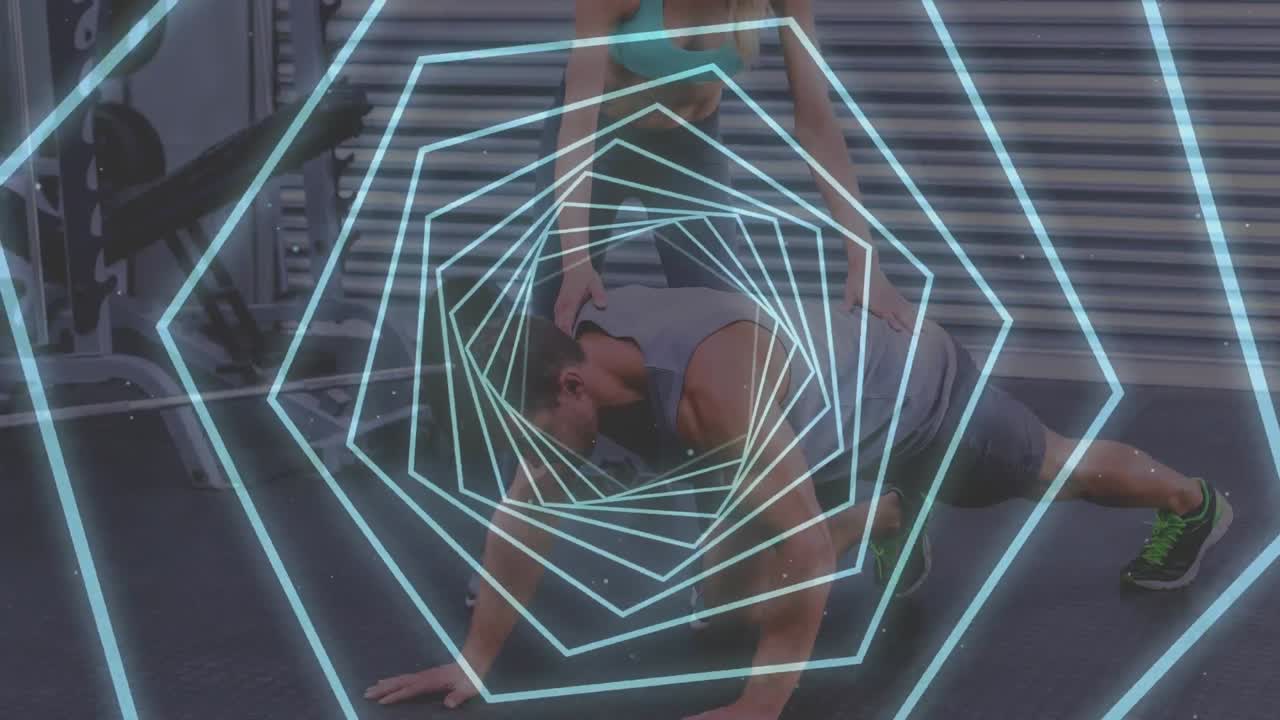 анимация светящегося туннеля над мужчиной и женщиной, занимающимися спортом