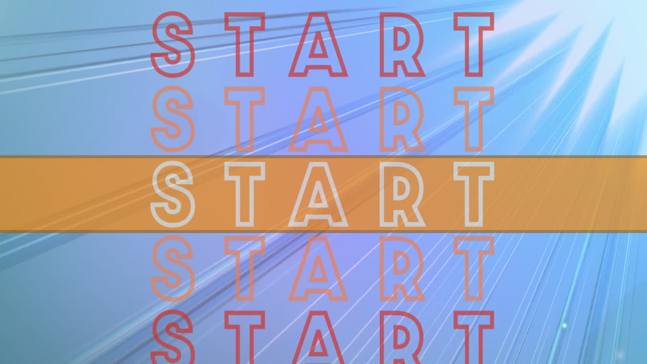 Animation of start text and bar with lens flares over blue background