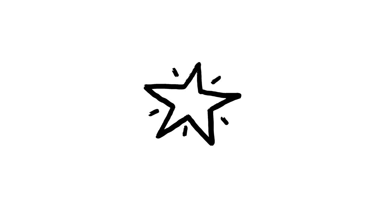 Scarabocchio a forma di stella disegnato a mano e scintillante su sfondo bianco